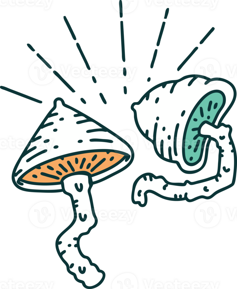 illustration of a traditional tattoo style mushrooms png