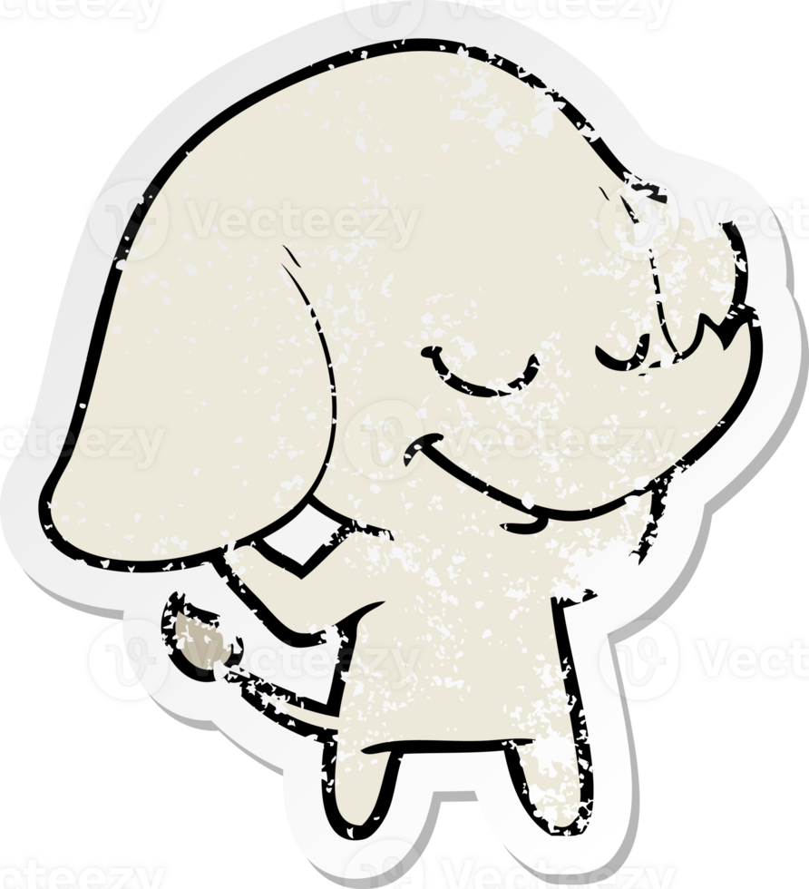 distressed sticker of a cartoon smiling elephant png