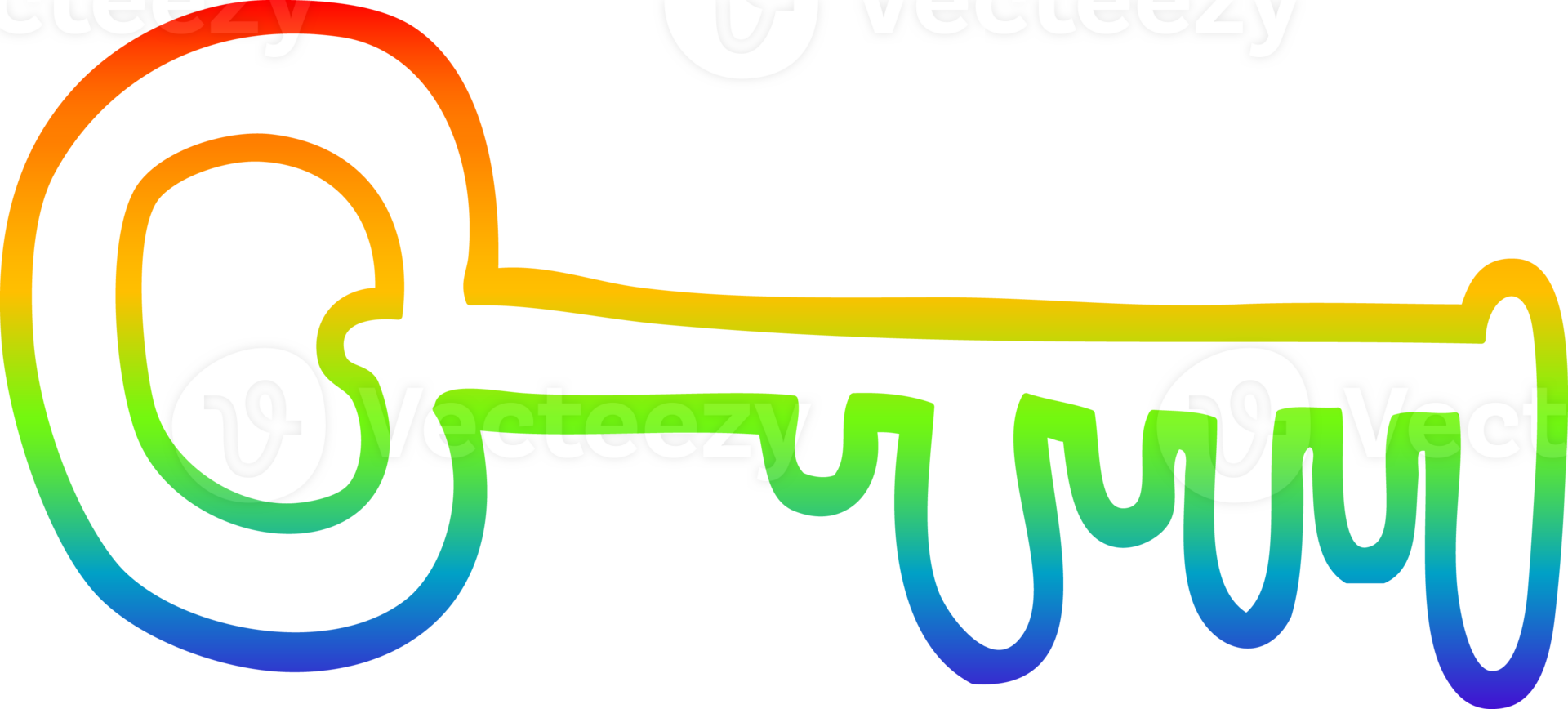 rainbow gradient line drawing of a cartoon gold key png