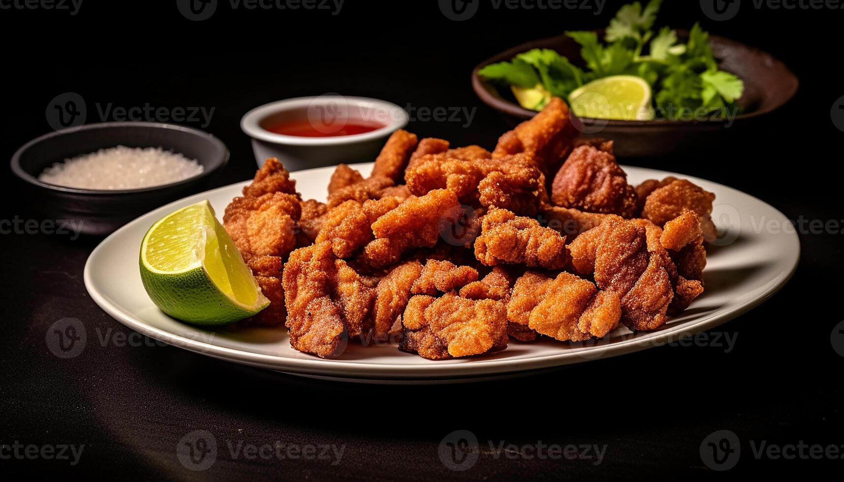 AI generated Grilled meat skewers with savory sauce, fresh salad on plate generated by AI photo