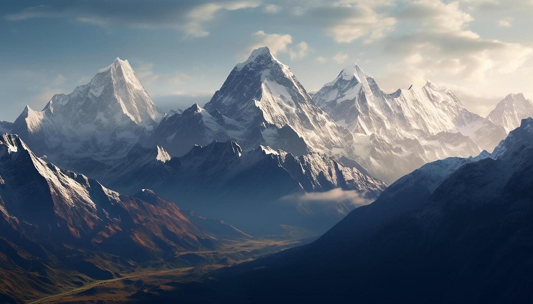 AI generated Mountain peak, nature majestic beauty, high up in the sky generated by AI photo