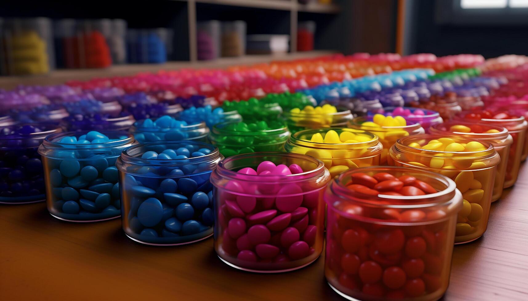 AI generated Multi colored medicine capsules, a variation of pills for healthcare generated by AI photo