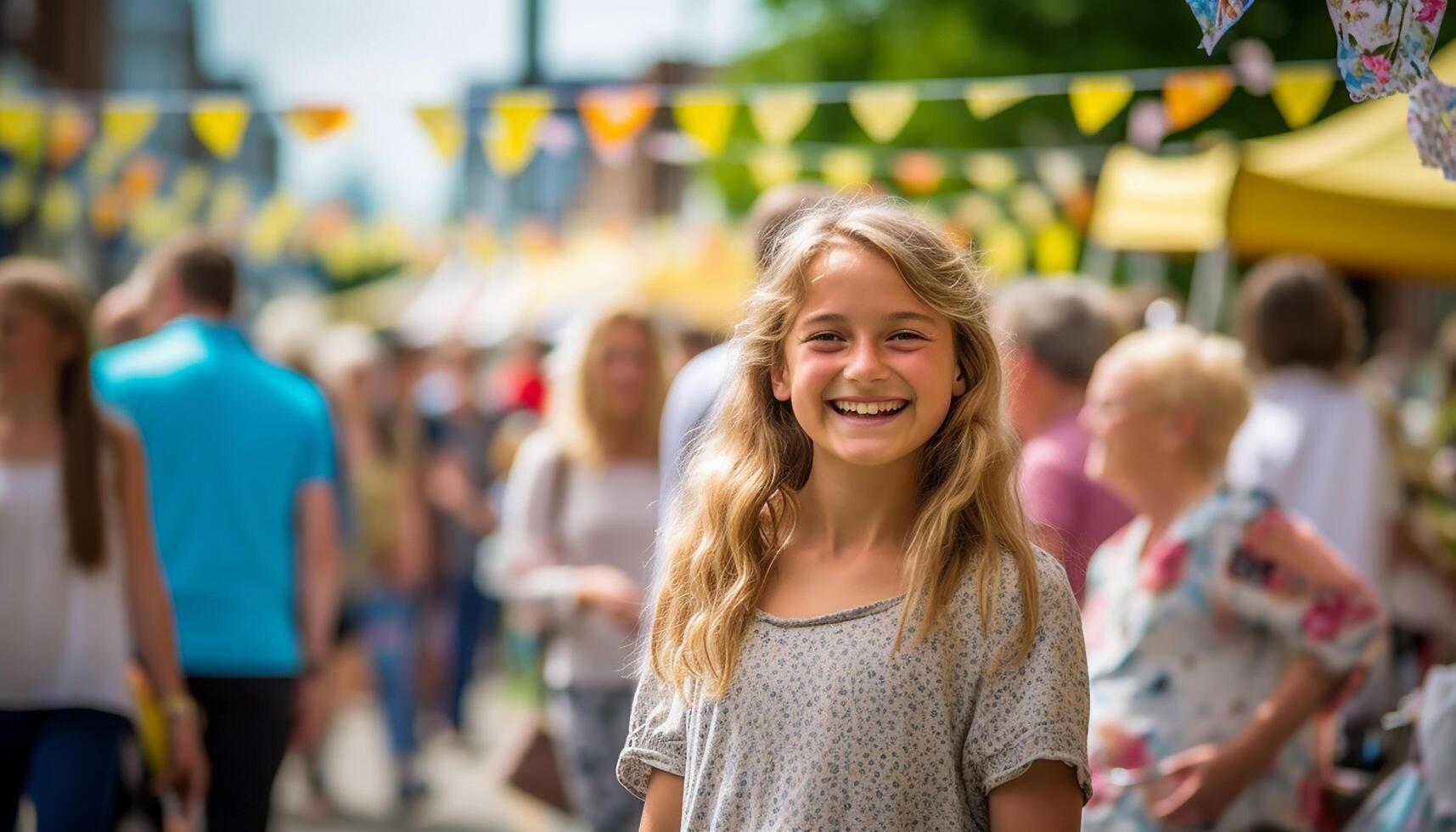 ai generado sonriente niño, alegre chicas, felicidad al aire libre, alegría en infancia generado por ai foto