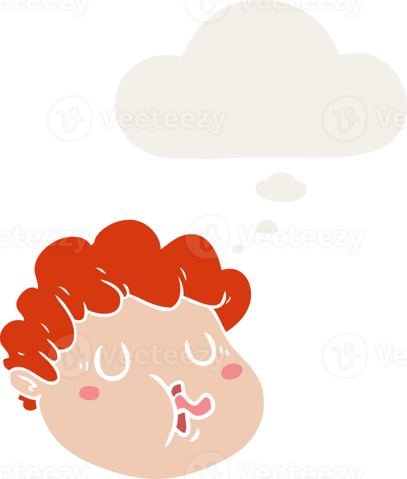 cartoon male face with thought bubble in retro style png