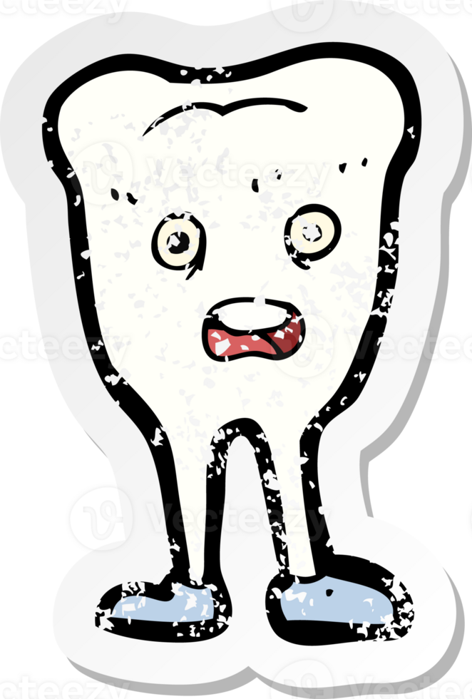 adesivo in difficoltà retrò di un dente felice del fumetto png