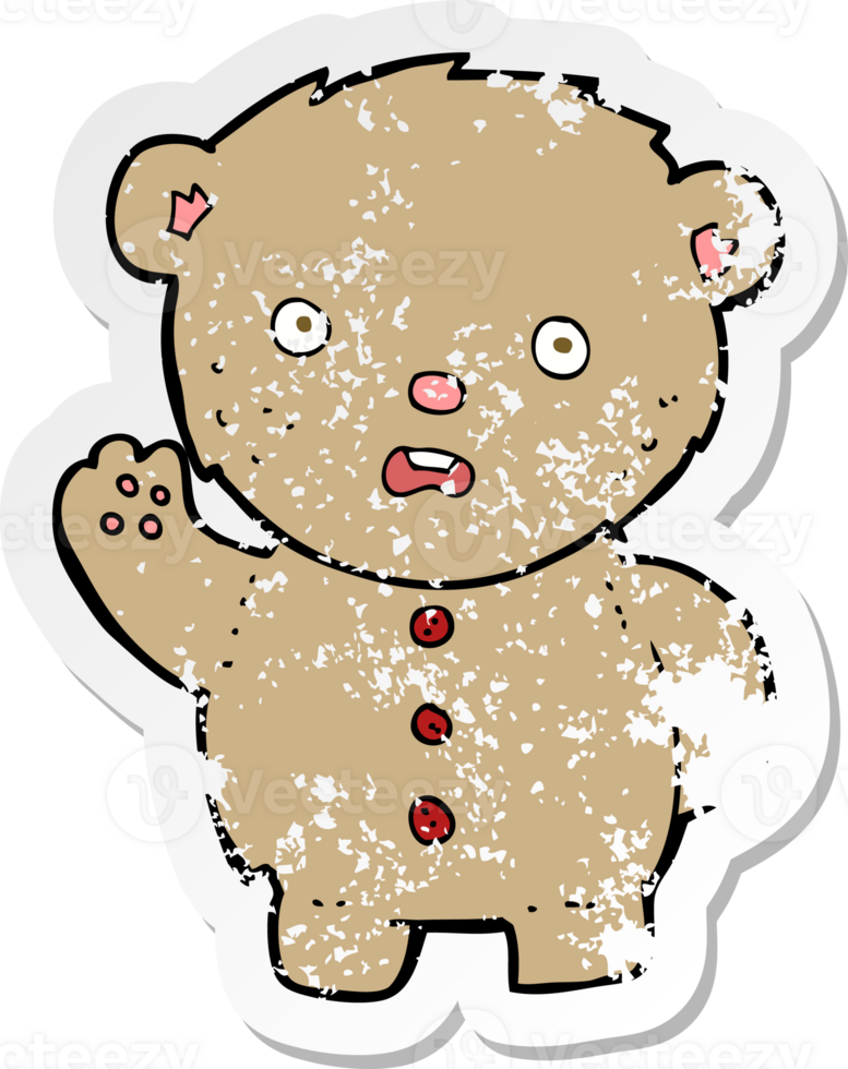 retro distressed sticker of a cartoon unhappy teddy bear png