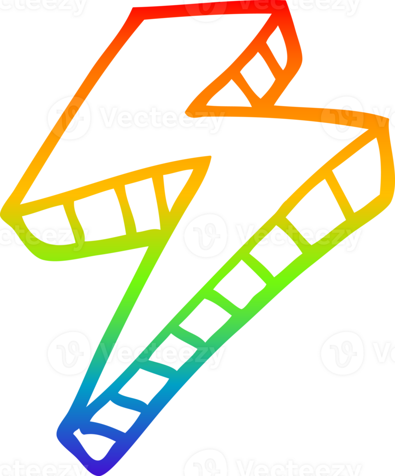 rainbow gradient line drawing of a cartoon lightening bolt png