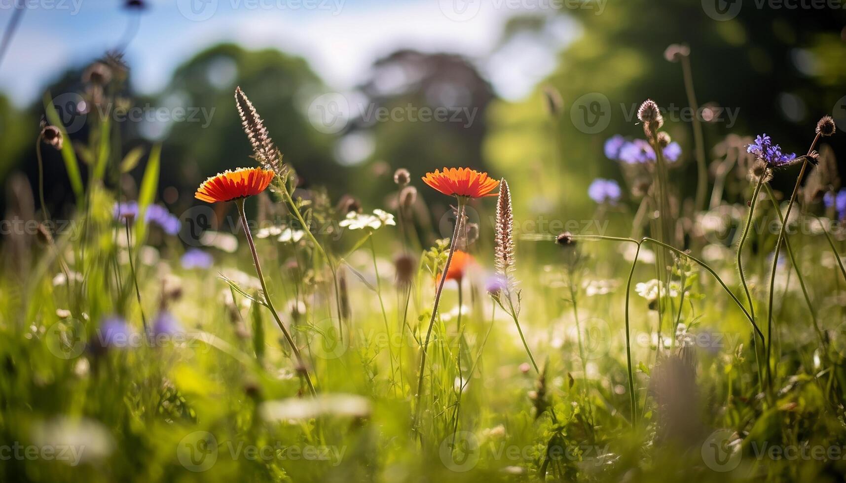 AI generated Freshness of summer meadow vibrant flowers blossom in nature generated by AI photo