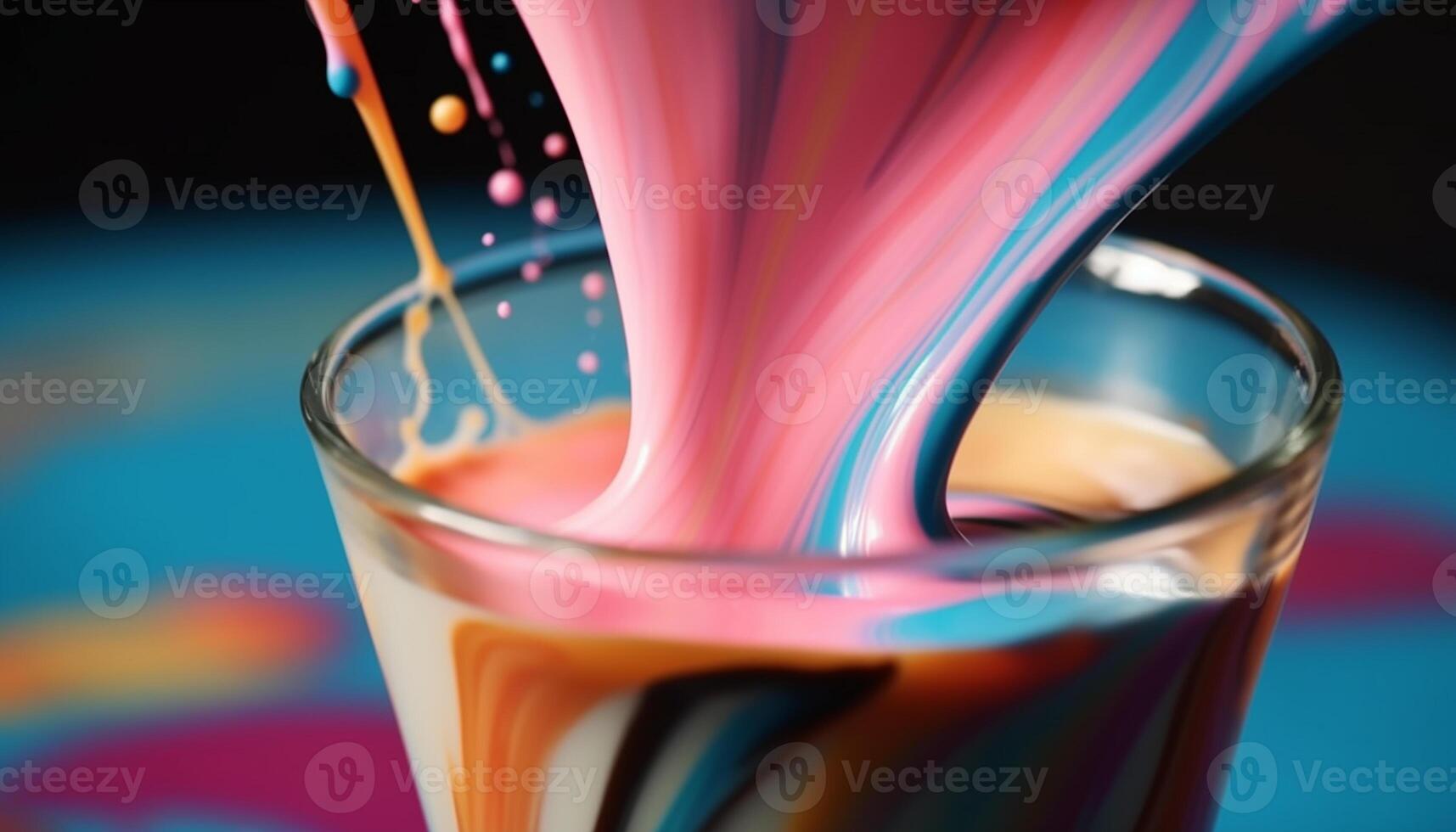 AI generated Refreshing cocktail in a vibrant blue, pouring with colorful bubbles generated by AI photo