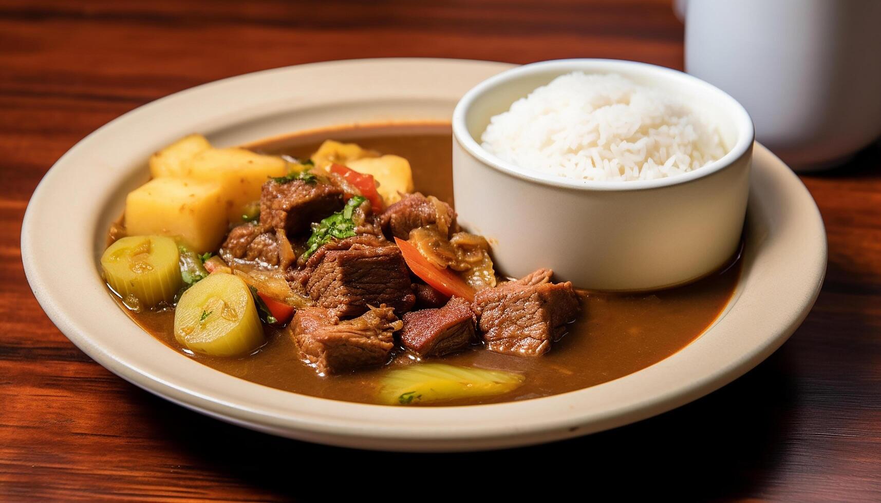 AI generated Homemade gourmet beef stew, cooked with fresh vegetables and spices generated by AI photo