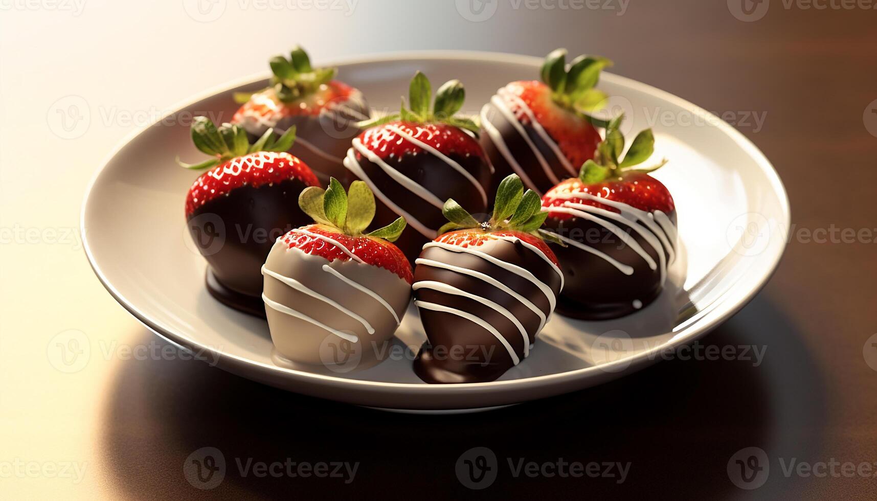 AI generated Gourmet dessert fresh strawberry dipped in dark chocolate generated by AI photo