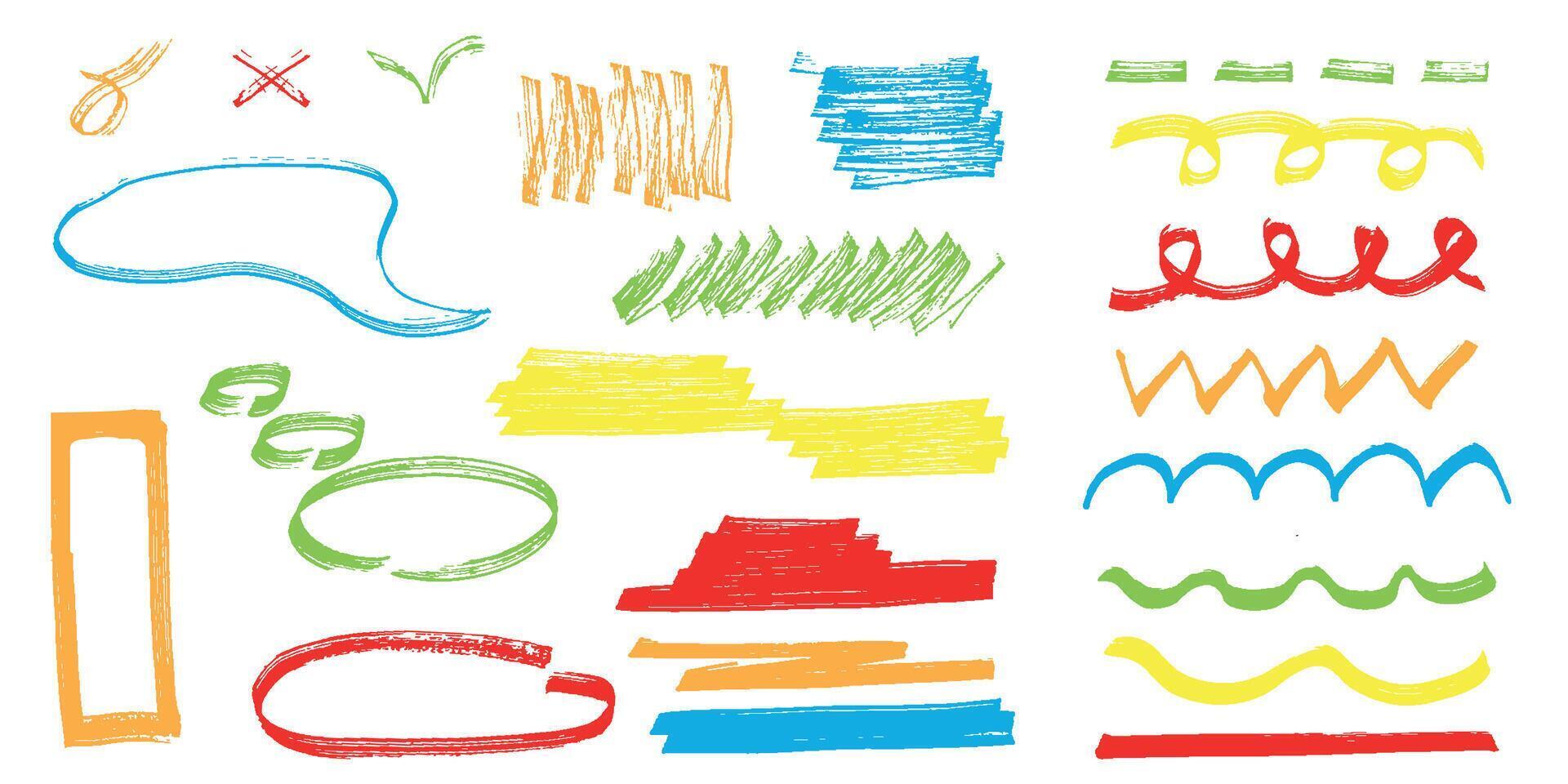 Elements for note-taking, highlighting, and underlining in Hand drawn-style text. vector