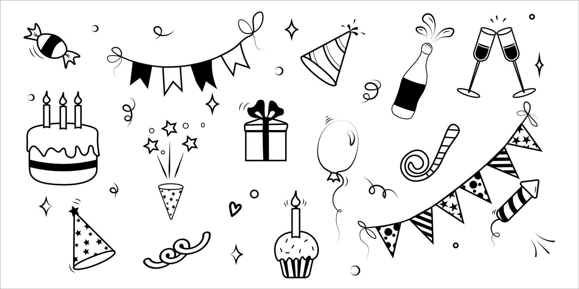 Birthday icon element. Hand drawn birthday doodles, event design element. Vector illustration.