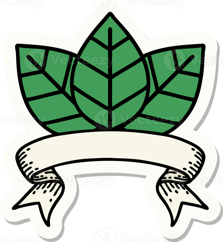 tattoo style sticker with banner of leaf png