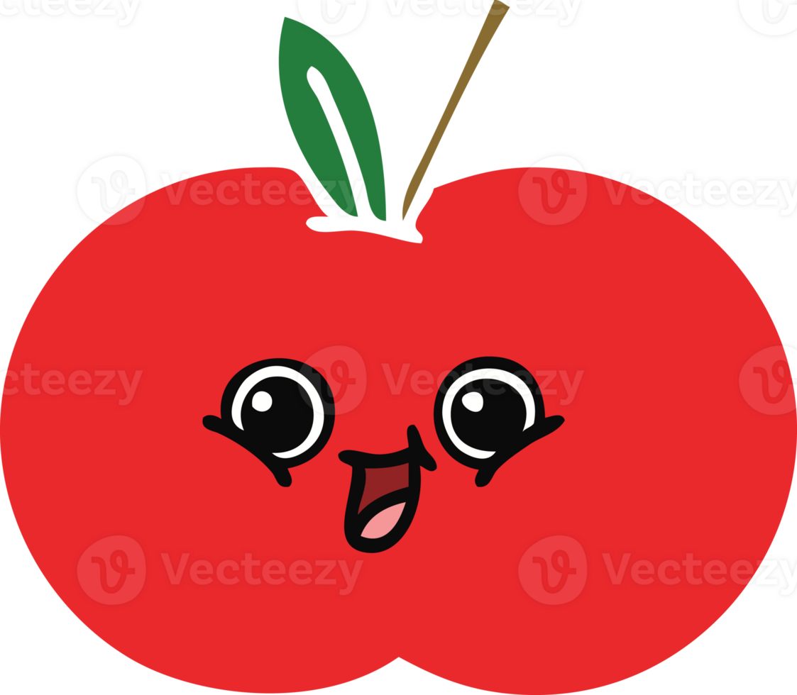 flat color retro cartoon of a red apple png
