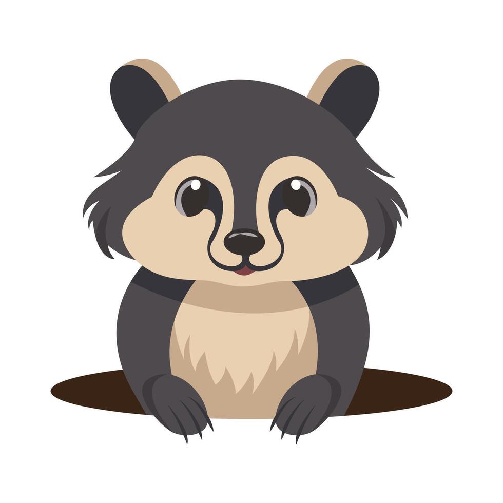Illustration of a badger popping out of a hole on a white and transparent background. Flat. vector