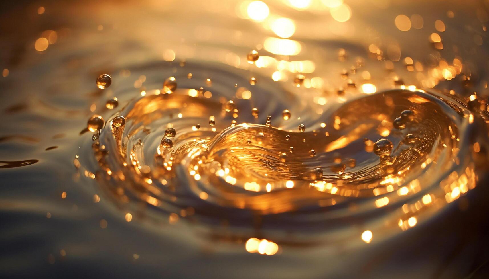 AI generated Shiny yellow water drop reflects abstract wave pattern generated by AI photo