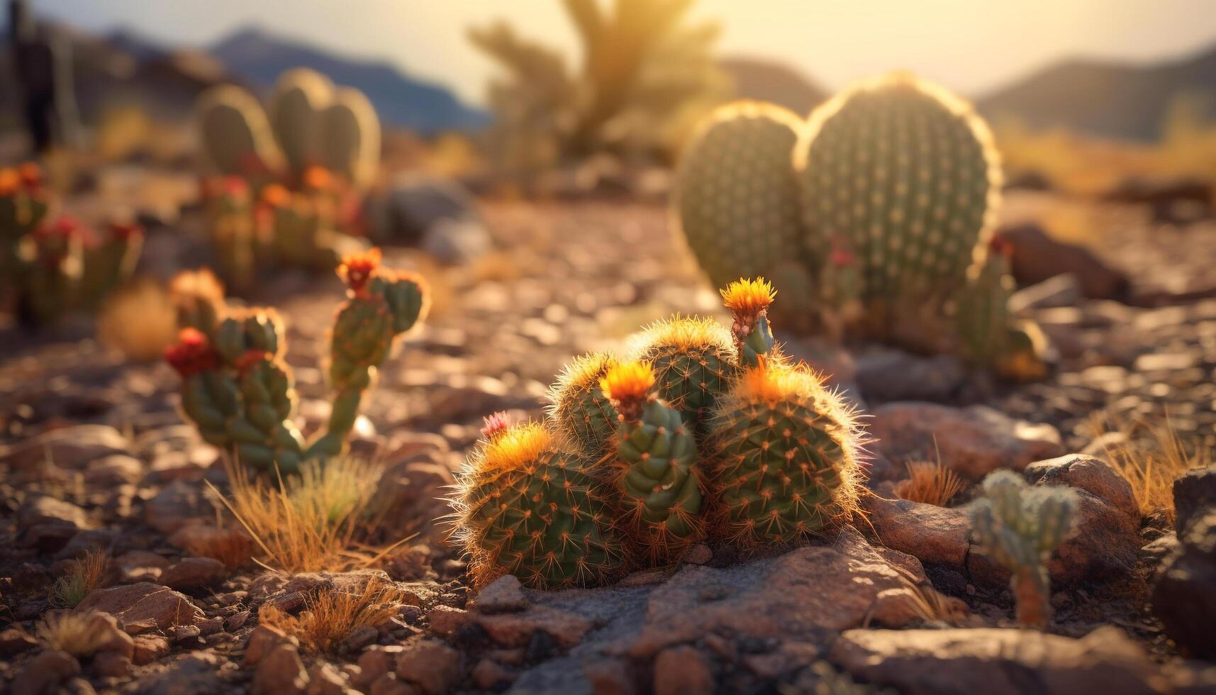 AI generated Succulent plant thrives in arid, spiked southwest landscape generated by AI photo