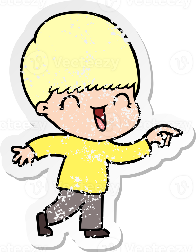 distressed sticker of a happy cartoon boy png