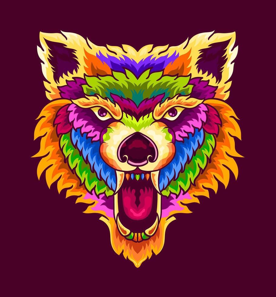 ilustración de vistoso lobo cabeza con popular Arte estilo , aislado diseño, póster, t camisa diseño vector