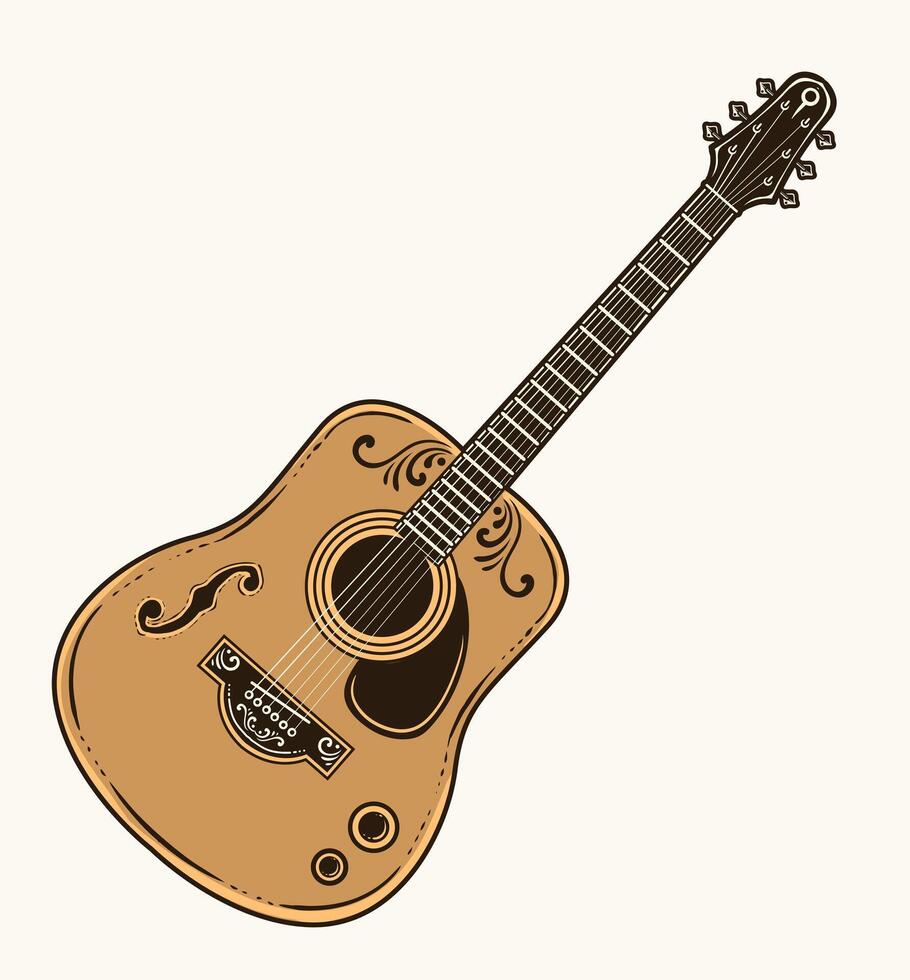 Illustration of Classical acoustic guitar. Isolated guitar. Musical string instrument, Vector illustration