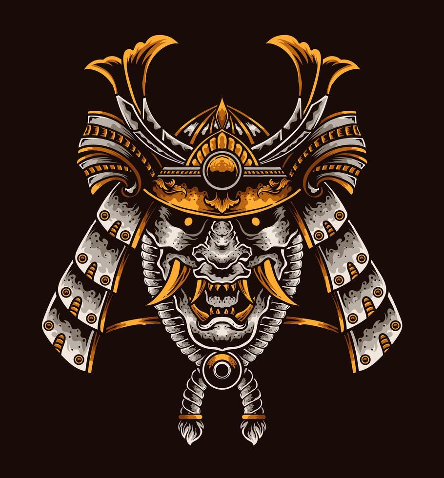 Illustration vector samurai head on black background