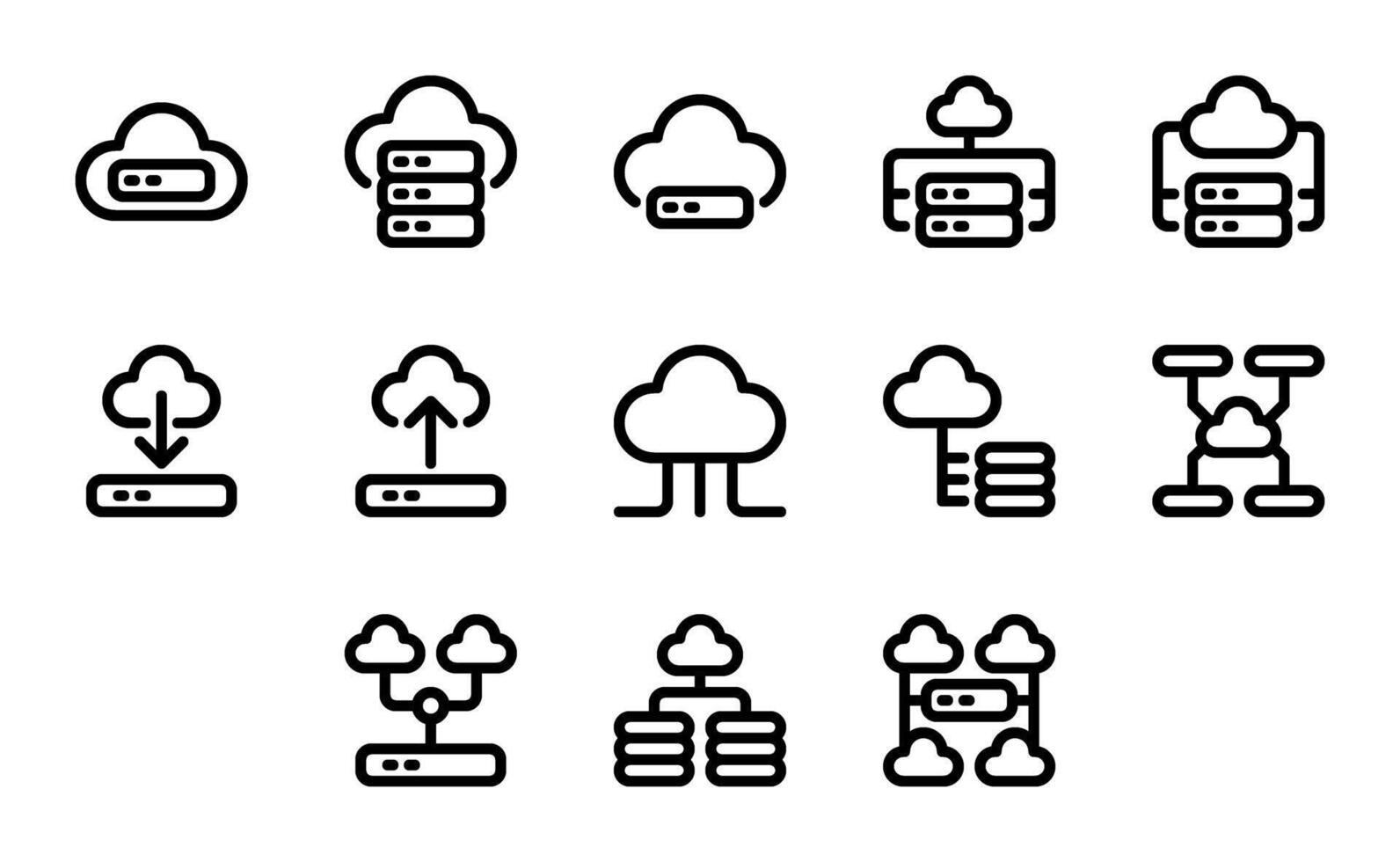 Cloud storage icon set, for technology, applications, artificial intelligence, computers and information systems vector