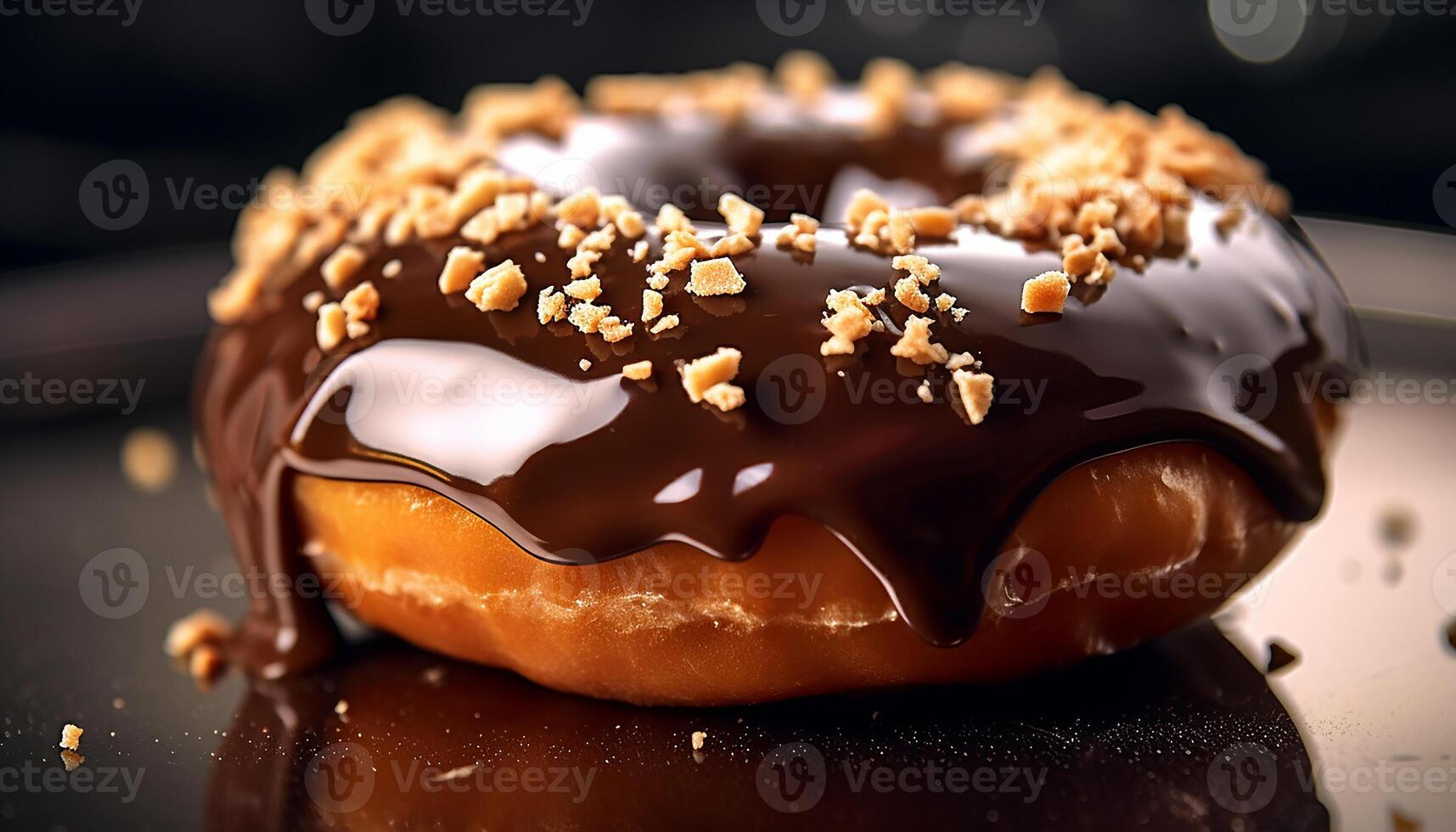 AI generated Freshly baked chocolate donuts, a sweet temptation on a plate generated by AI photo