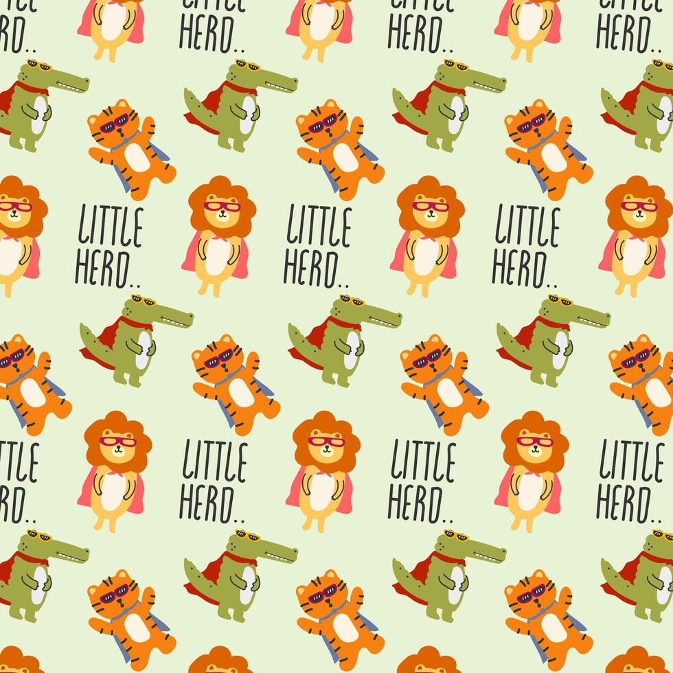 Cute Animals little hero Seamless pattern. for fabric, print, textile and wallpaper vector