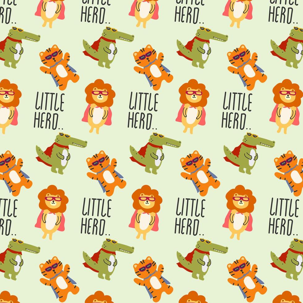 linda animales pequeño héroe sin costura modelo. para tela, imprimir, textil y fondo de pantalla vector