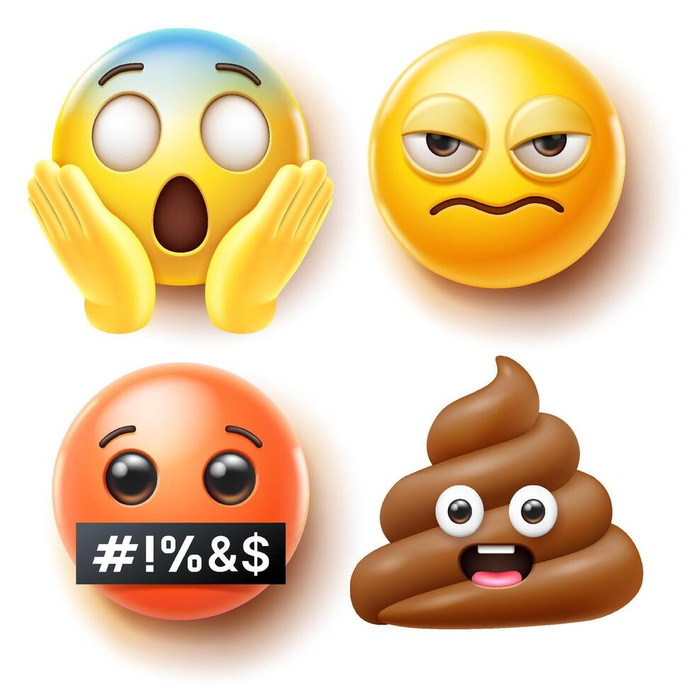 Emoji emoticons symbols icons color set. vector