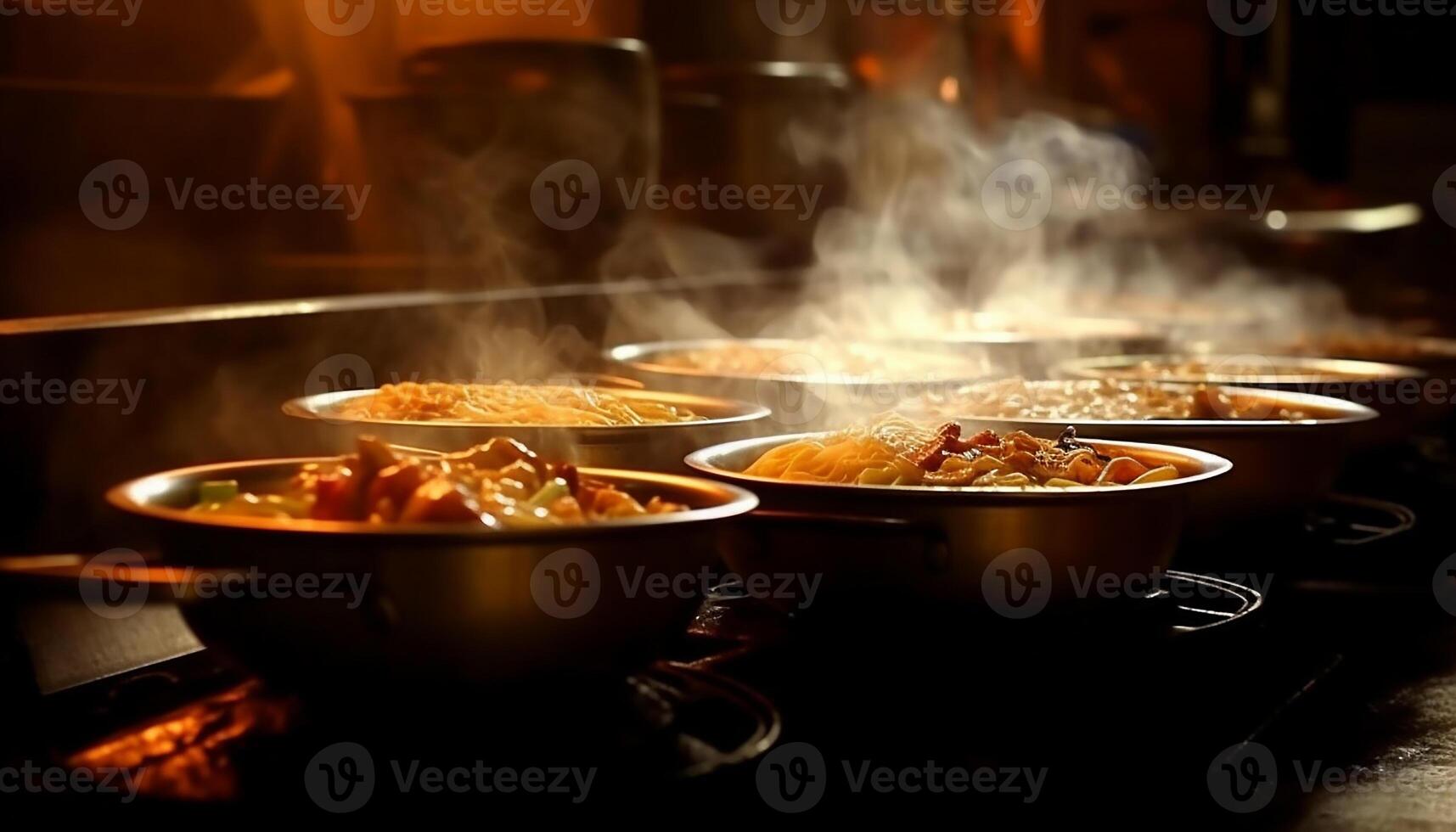 ai generado A la parrilla carne de vaca y cerdo, un gastrónomo comida en un estufa generado por ai foto