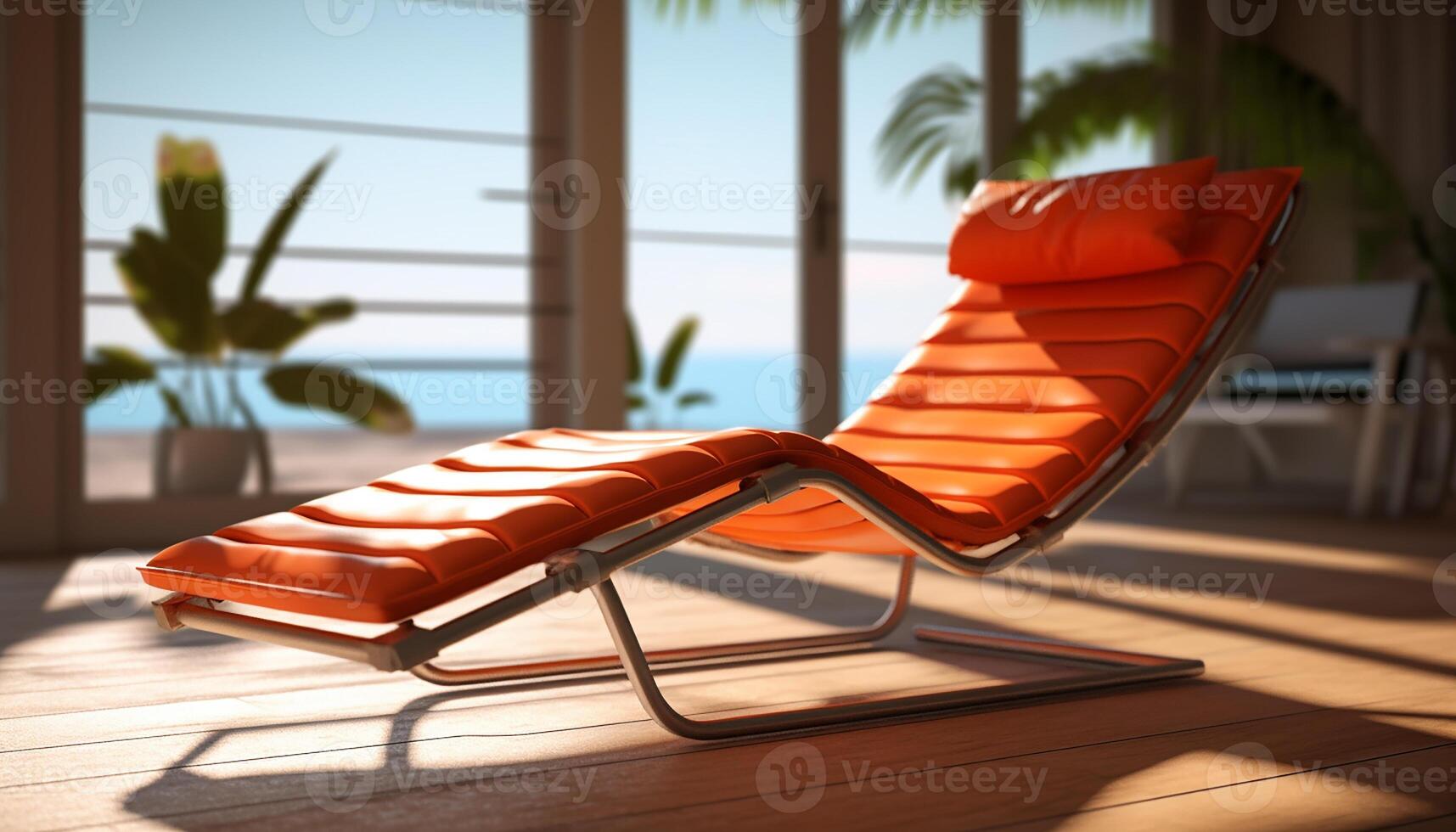 AI generated Relaxing vacations in tropical paradise, sunbathing on comfortable lounge chairs generated by AI photo
