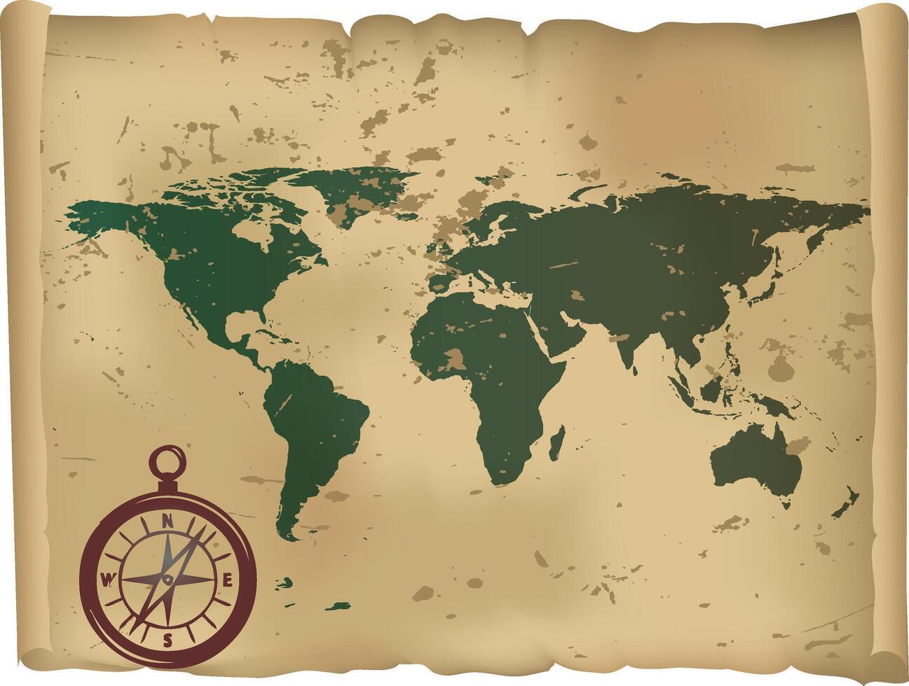 Vintage World Map With Compass vector