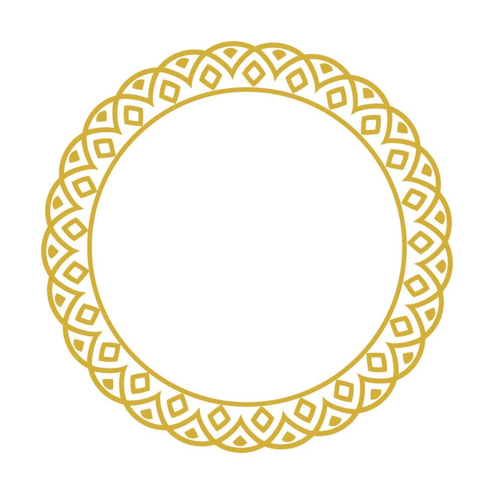 Golden Ornamental Round Frame With Rhombus And Scallop Border vector
