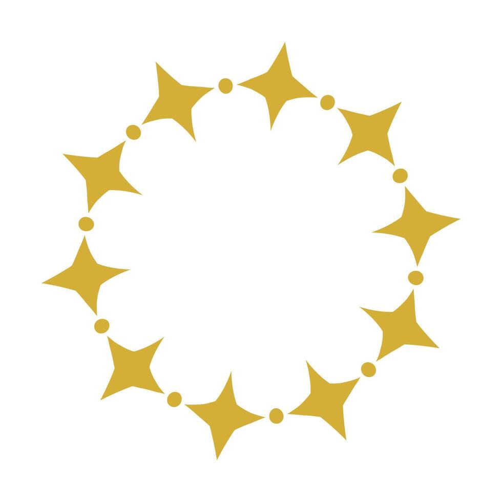 Golden Four Point Stars And Dots Pattern Round Frame vector