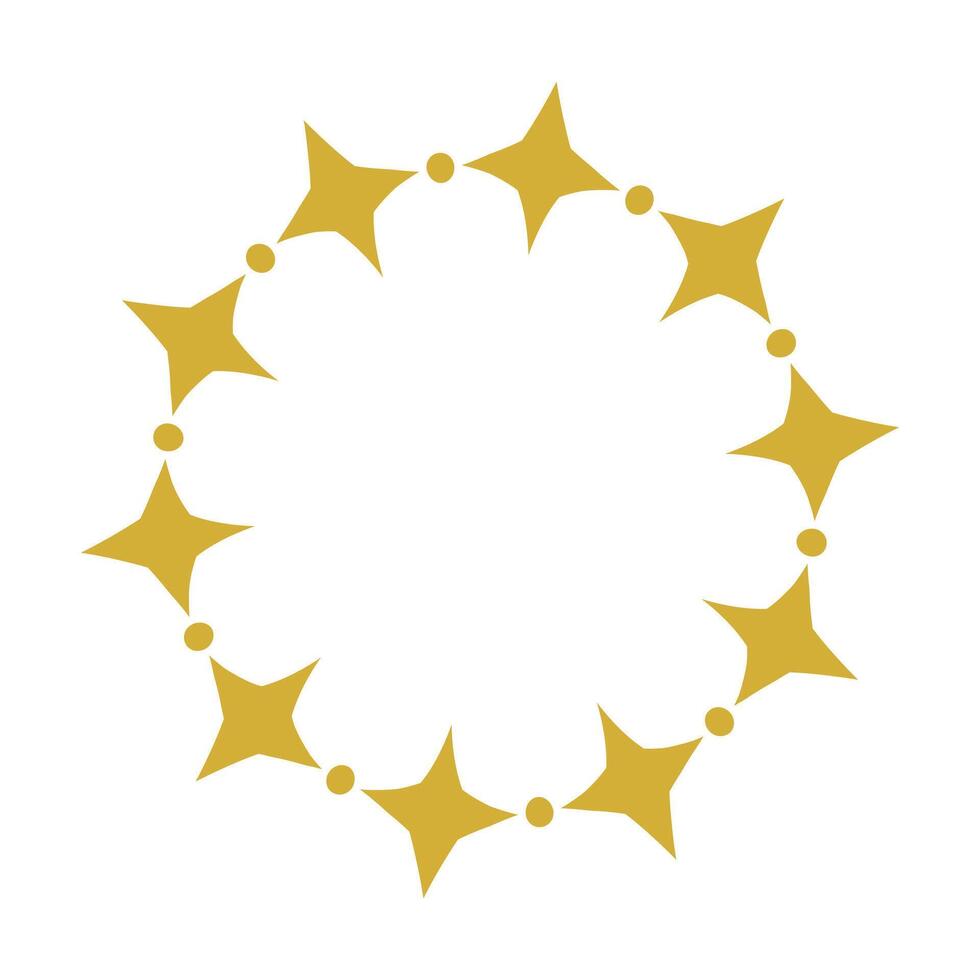 Golden Four Point Stars And Dots Pattern Round Frame vector