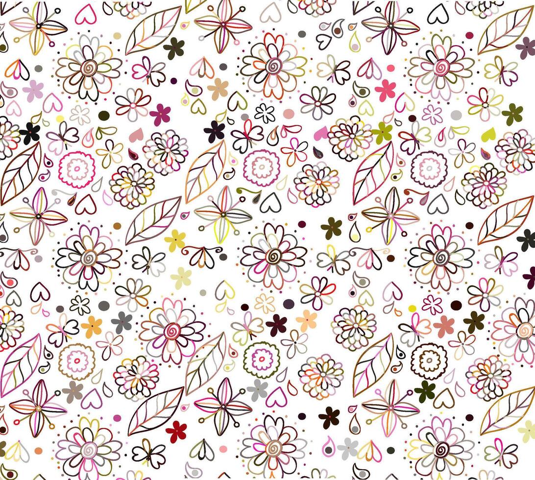 Doodle Flower And Leaves Pattern Background vector