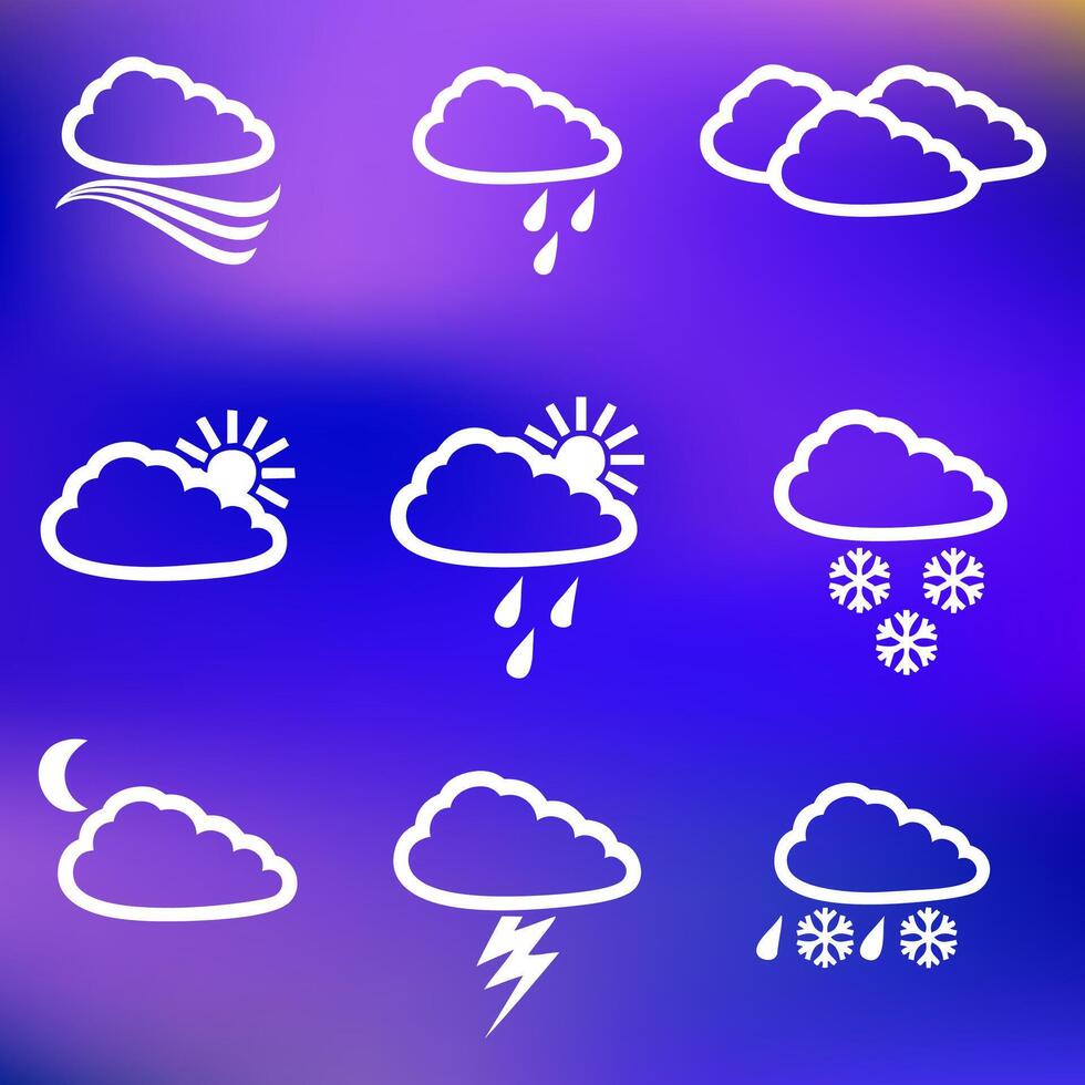 invierno clima pronóstico íconos en borroso antecedentes vector