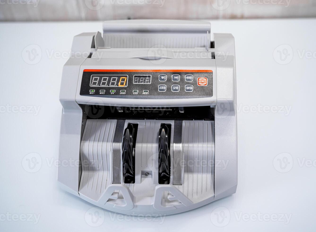 Bank cash counter machine. Finance business money counting. photo