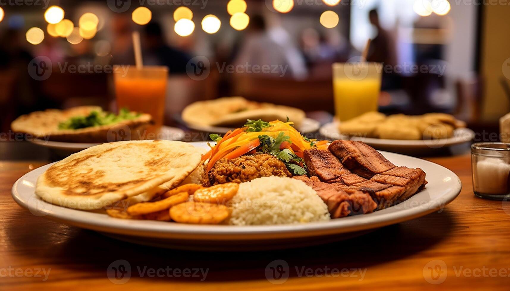 ai generado recién A la parrilla carne en un de madera mesa, Listo a comer y delicioso generado por ai foto