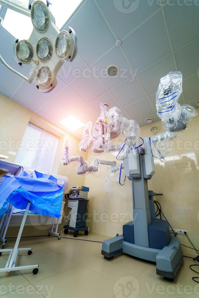 Medical robot. Robotic Surgery. Medical operation involving robot. Minimally invasive robotic surgery. photo