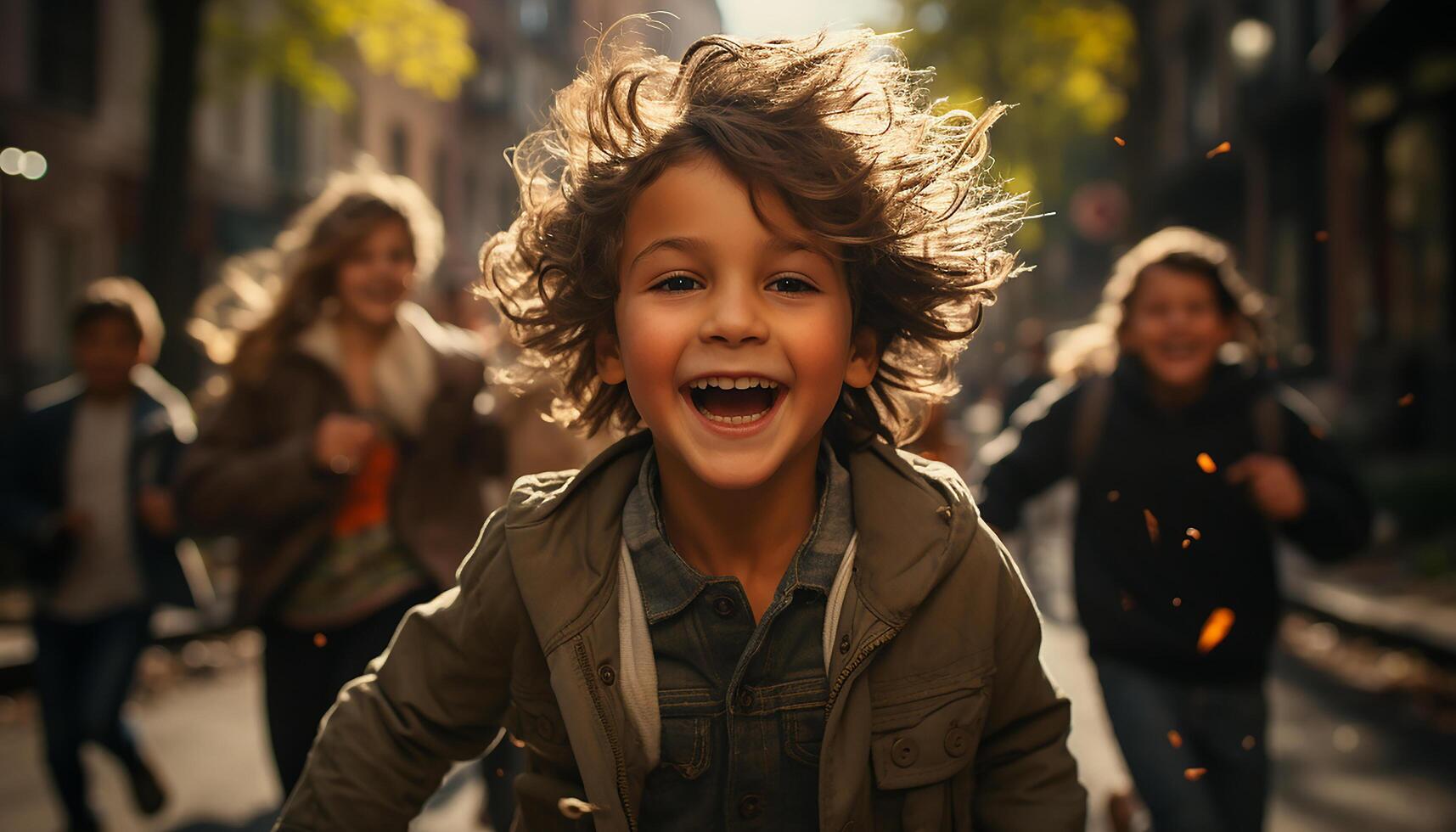 AI generated Smiling children play outdoors, enjoying winter, creating cheerful family memories generated by AI photo