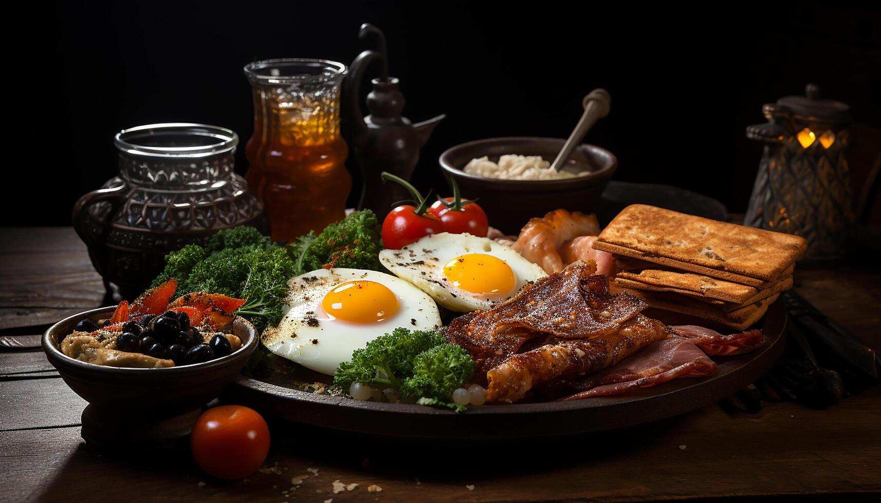AI generated Grilled pork on wooden plate, fresh and homemade meal generated by AI photo