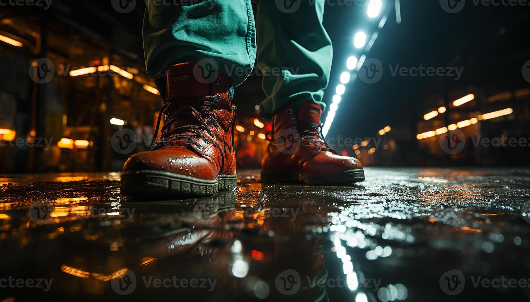 AI generated A young man walking in the rain, exercising outdoors generated by AI photo