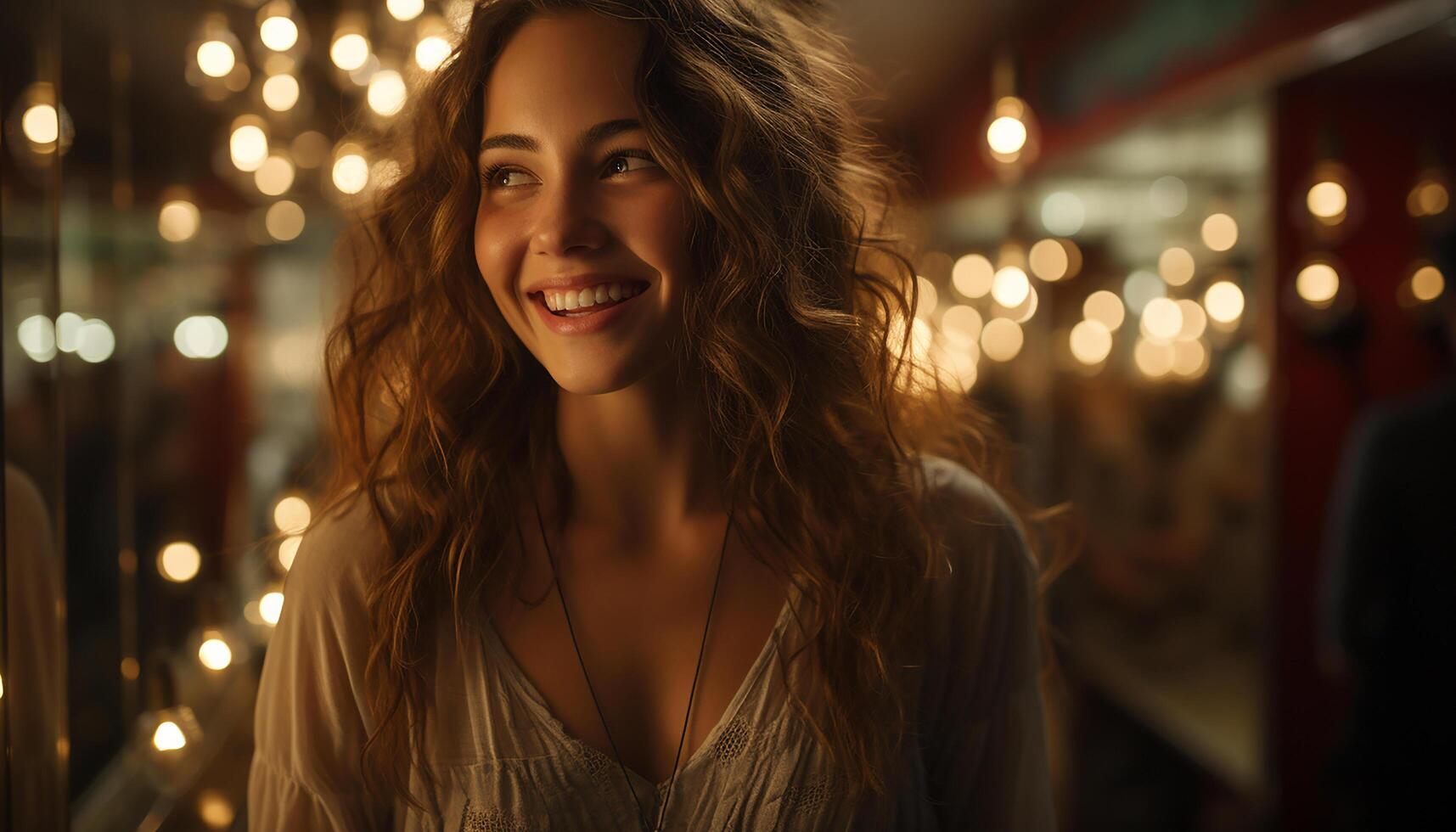 AI generated Young woman smiling, enjoying the nightlife, confident and beautiful generated by AI photo