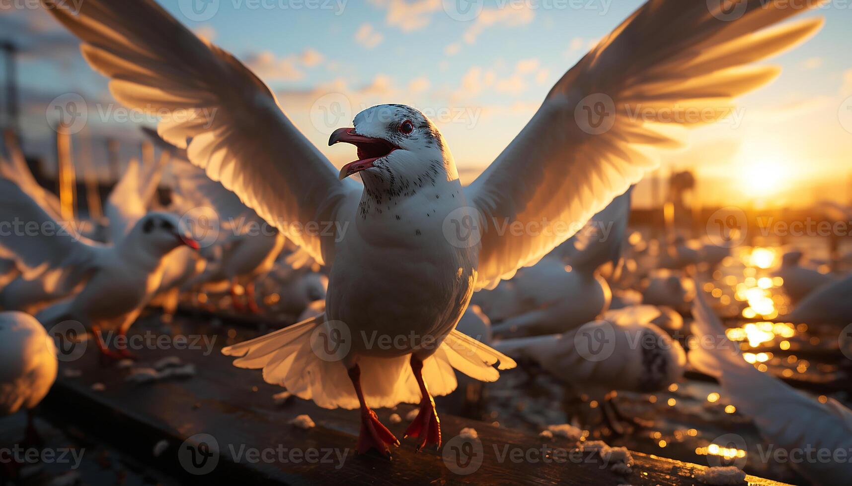 AI generated The seagull feathered beak symbolizes freedom in nature beauty generated by AI photo