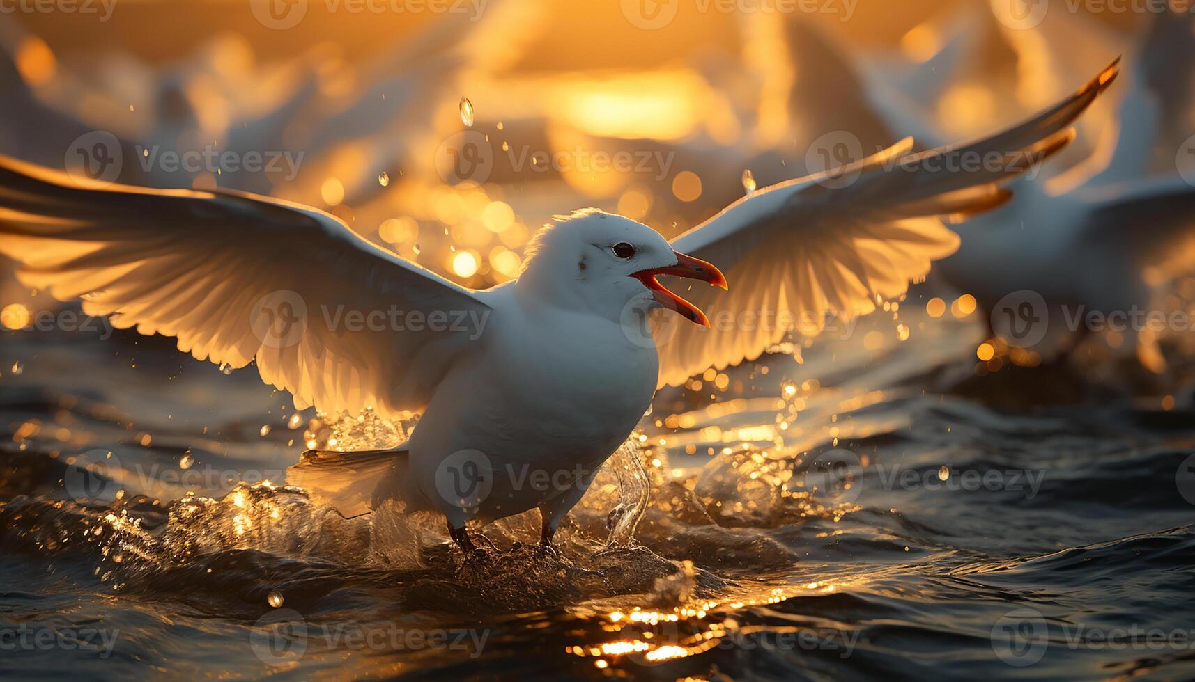 AI generated Seagull flying freely, wings spread, reflecting beauty in nature generated by AI photo