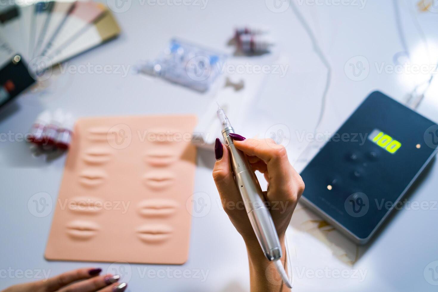 Tools for new technologies in permanent make-up. Lip tatoo. Instruments for permanent makeup. photo