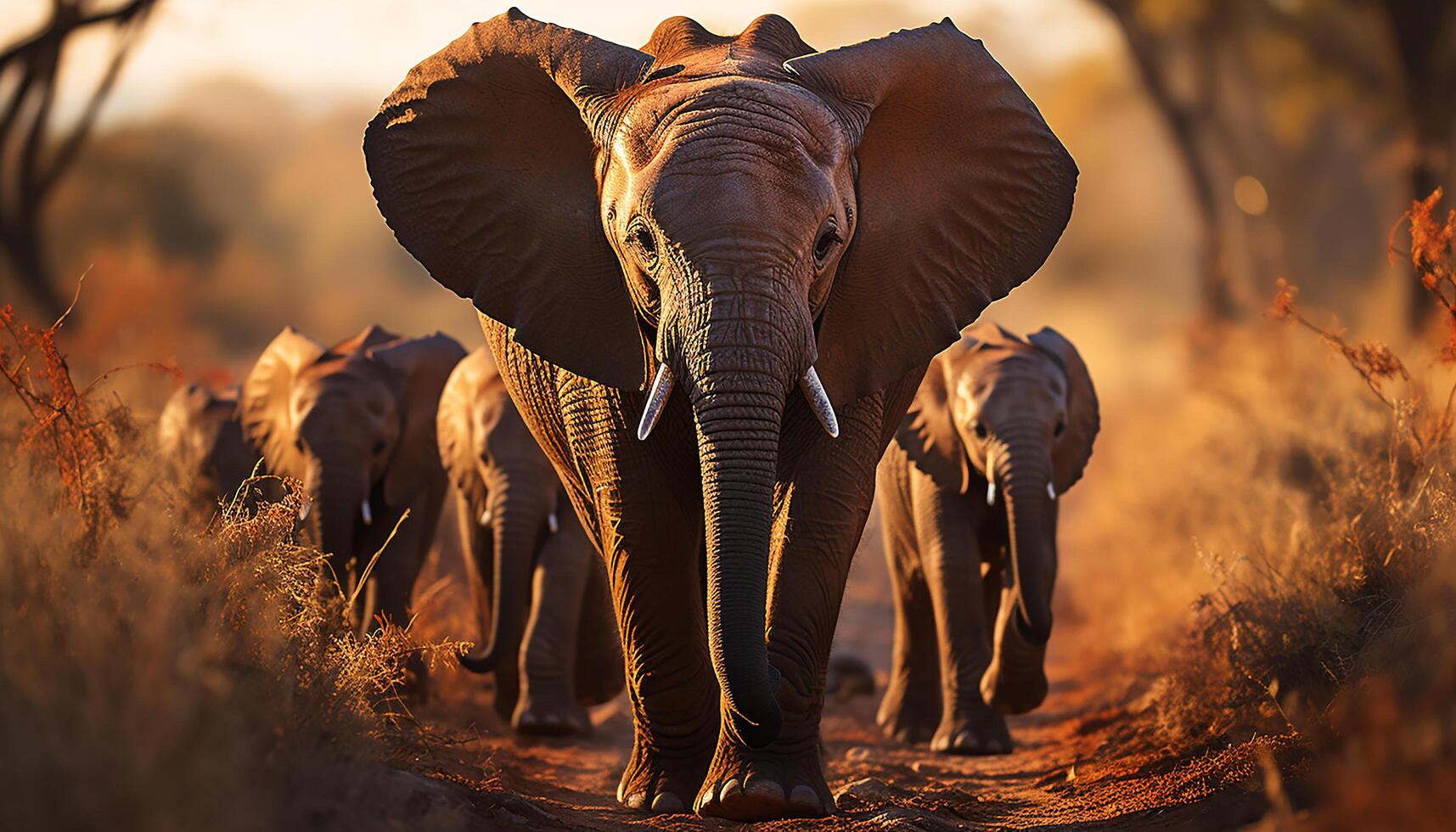 ai generado en peligro de extinción africano elefante manada caminando en tranquilo sabana paisaje generado por ai foto